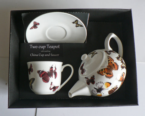 Butterfly 2 cup teapot,with cup and saucer gift boxed. cup,saucer teapot boxed
