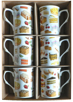 Cake chintz design Bone china mugs - set of 6 gift boxed. British bake off