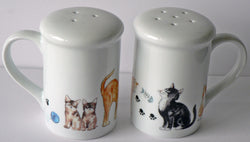 Cats design Salt and pepper shakers. Large simple shape with cute cats all round
