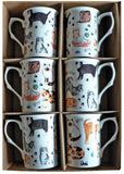 Cat Bone china mugs - set of 6 gift boxed 10oz mugs different cats all round