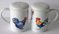 Chicken design Salt and pepper shakers. Large simple shape cockerel rooster hen