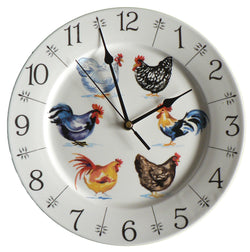 Chicken clock - colourful fun 11" large ceramic wall clock