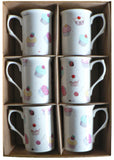 Cupcake Bone china mugs - set of 6 gift boxed 10oz china mugs cupcake design