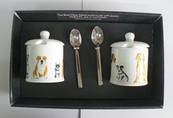 Dogs design Set of 2 bone preserve jars & spoons gift boxed