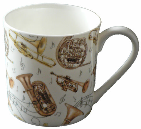 Musical brass wind instruments pint sized bone china mug