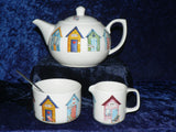 Beach Huts 2 cup teapot, cup and saucer with gift boxed option