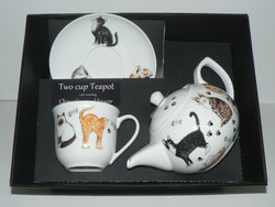 Cats 2 cup teapot,cup and saucer gift with boxed option