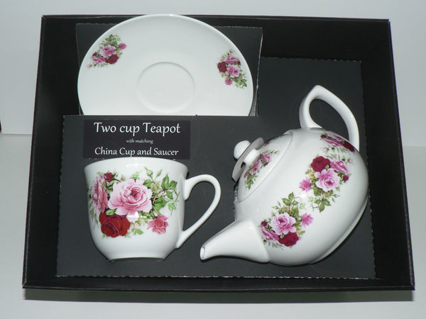 Pink Rose  2 cup teapot,cup and saucer with gift boxed option