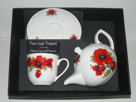 Poppy 2 cup teapot,cup and saucer with gift boxed option