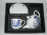 Blue Willow Pattern 2 cup teapot,cup & saucer with gift boxed option