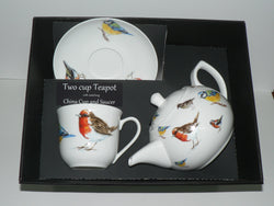 Garden birds 2 cup teapot,cup and saucer with gift boxed option