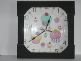 Cupcake clock - colourful fun 11" large ceramic wall clock