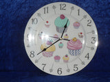 Cupcake clock - colourful fun 11" large ceramic wall clock