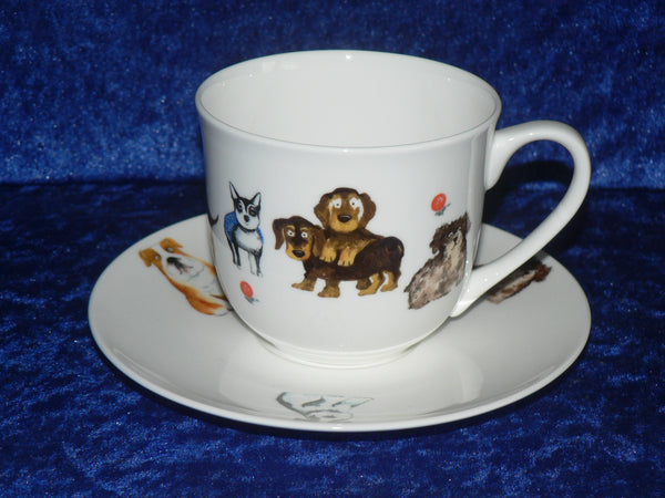 Bone china cup and saucer set with fun dogs design