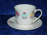 Bone china cup and saucer set with cupcake design