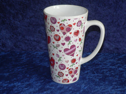 Pink hearts and flowers ceramic large latte mug 3/4pt capacity