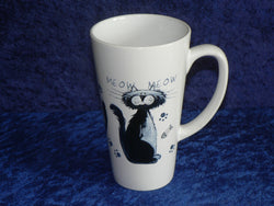 Cats design ceramic large latte mug 3/4pt capacity -Fun blue cartoon cats 3 cats