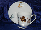 Dogs teacup and saucer set.  Bone china cup and saucer gift boxed with spoon