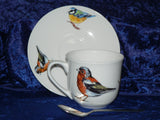 Birds - Garden Birds teacup and saucer set.  Bone china cup and saucer gift boxed with spoon
