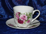 Pink rose teacup and saucer set.  Bone china cup and saucer gift boxed with spoon