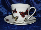 Butterfly teacup and saucer set.  Bone china cup and saucer gift boxed with spoon