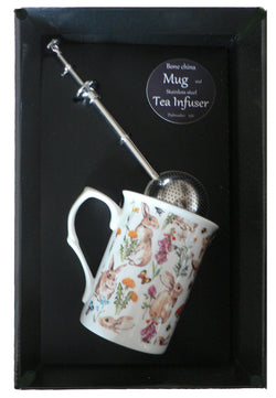 Rabbit bone china mug with stainless steel tea infuser gift boxed