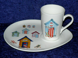 Beach Huts snack plate and mug set