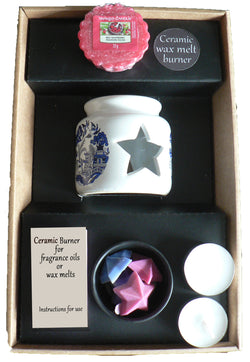 Blue Willow oil burner gift set with shaped melts tealights,2 x yankee wax melts