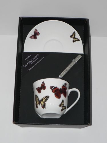 Butterfly teacup and saucer set.  Bone china cup and saucer gift boxed with spoon