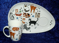 Cats and kittens snack plate & mug.