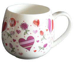 Hearts Bone china HUG a MUG rounded bone china mug decorated all round